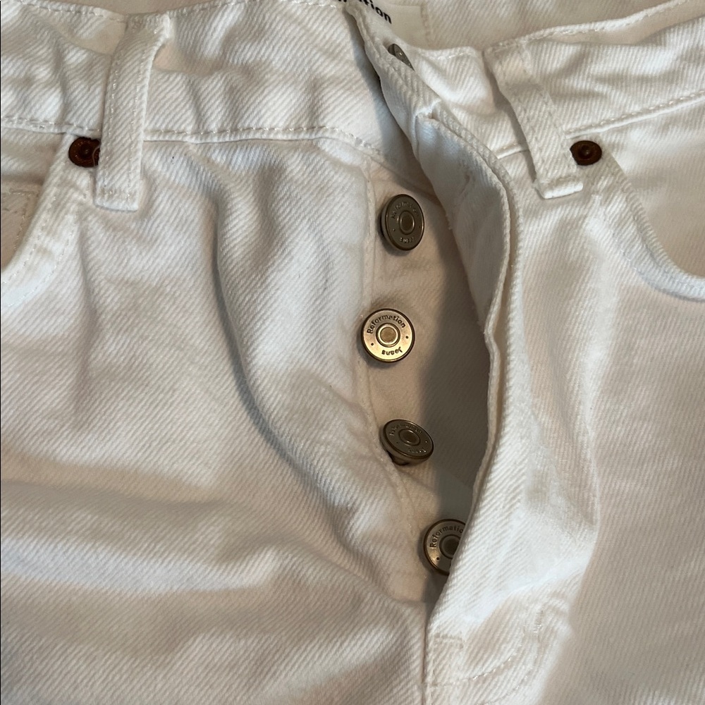 Reformation Charlie White Denim Distressed Women Shorts - Picture 4 of 7